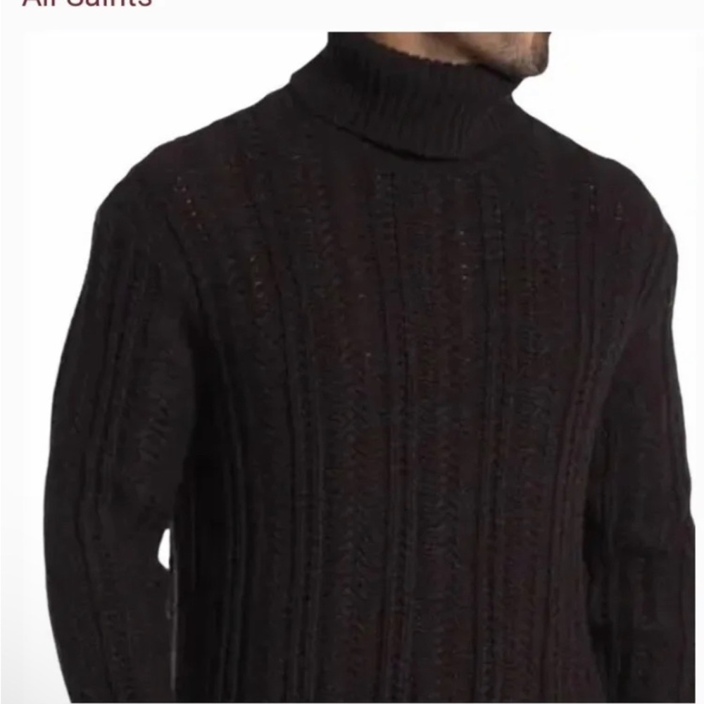 All saints wool blend fiske funnel chocolate brown turtleneck sweater